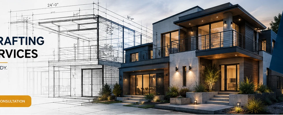 Architectural drafting and modern home
